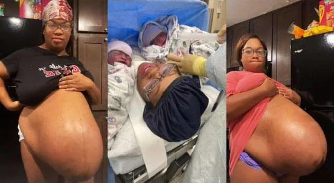 Mum Celebrates as she welcomes set of Twins After Posting Her Huge Baby Bump (Video)